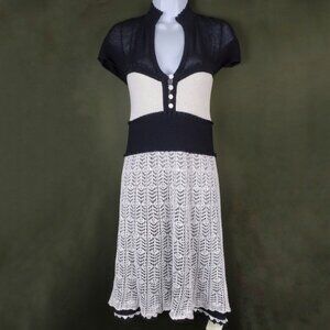 LiaMolly Womens Ivory Black Crochet Knit Layered Midi Dress Size S NWOT